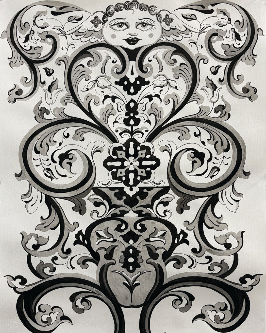 Querubín con Ornamentos Original Drawing